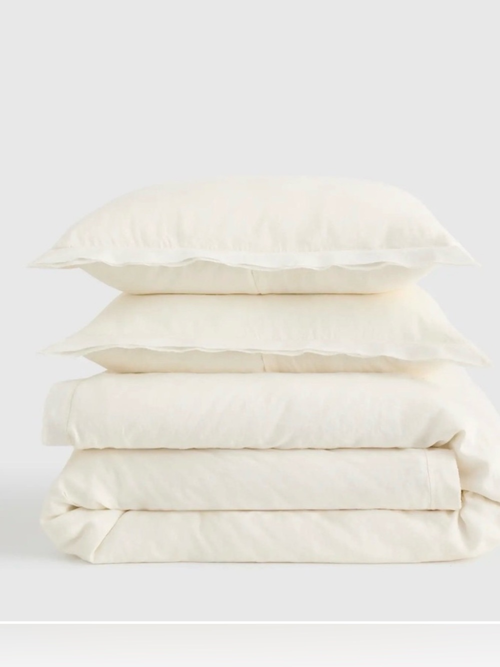 Quince European Linen Full/Queen Double Flange Duvet Cover Set Ivory LIke New